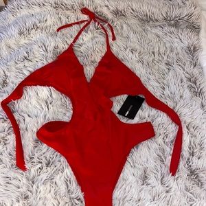 Sexy red ruffle monokini